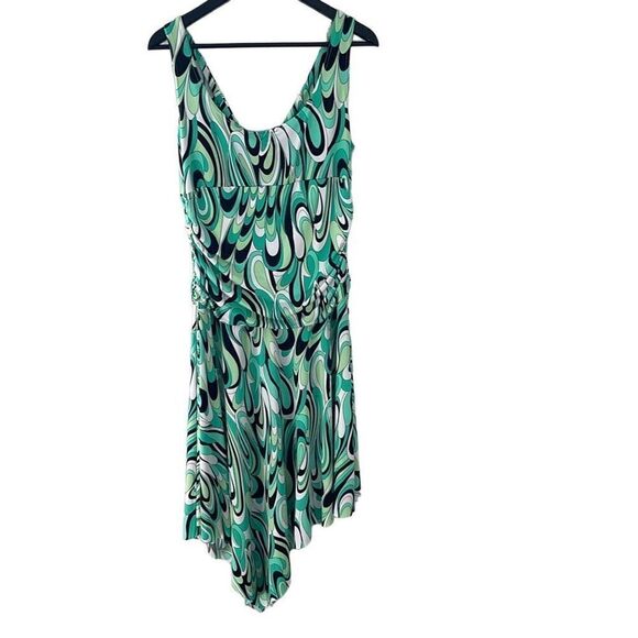 Blue Sage Womens Asymmetric Dress Fit & Flare Abstract V Neck Stretch Green‎ XL - Picture 5 of 10